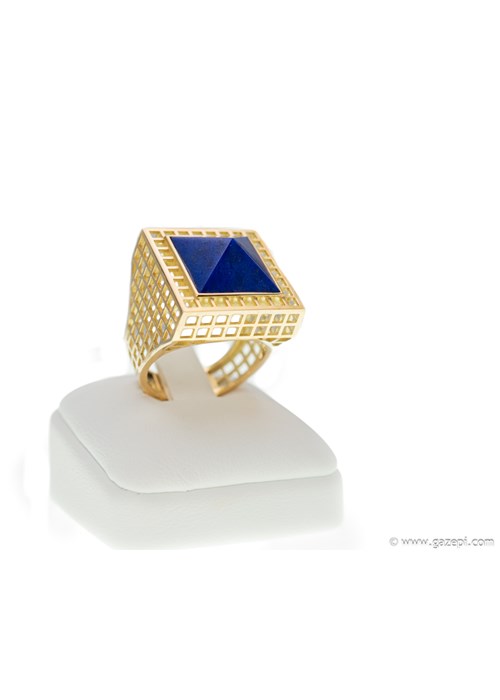 Χειροποίητο δαχτυλίδι σε χρυσό 18Κ με lapis lazuli.