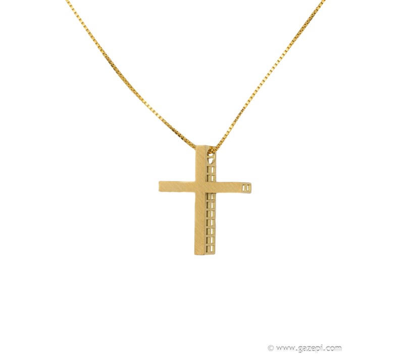 Χειροποίητος σταυρός με δύο πλευρές σε χρυσό 18Κ (τιμή χωρίς αλυσίδα).
