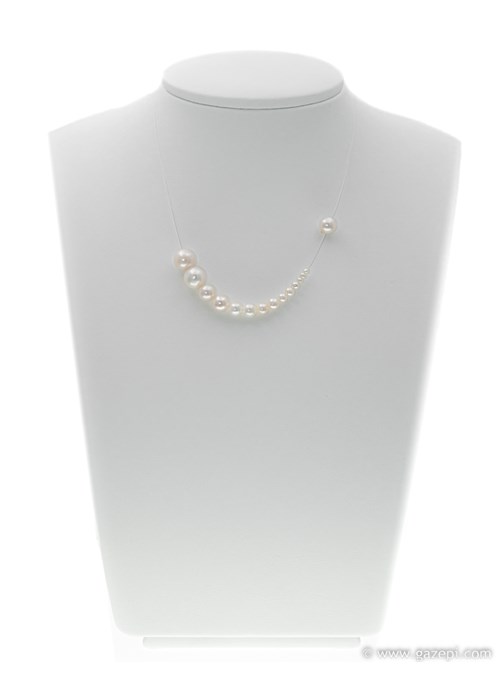 Handcrafted necklace with natural water white pearls.
