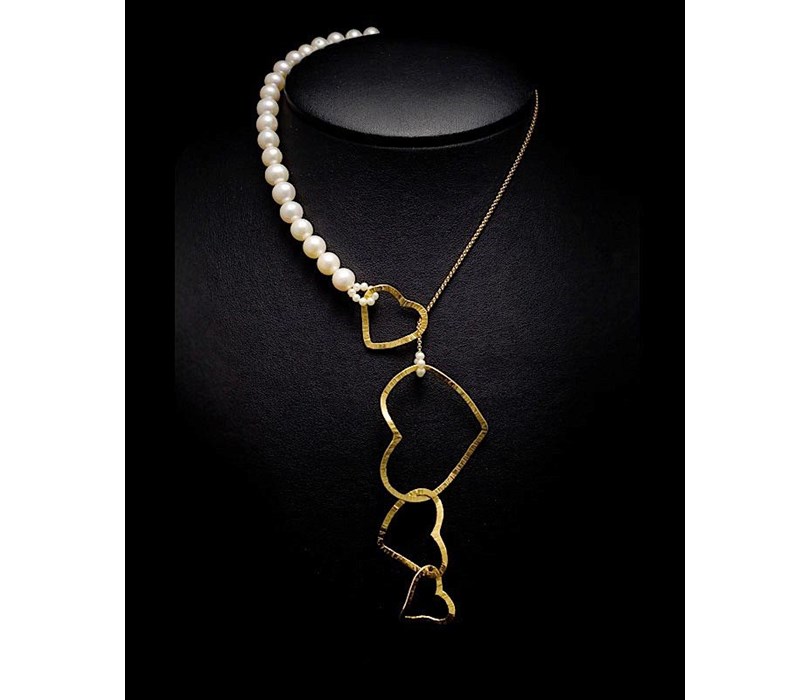 Handcrafted Necklace. Gold k18, White Pearls.