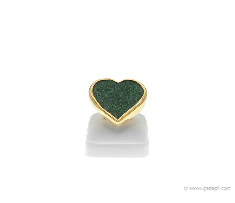 Handmade Ring, Agate in green color & Gold 18K 