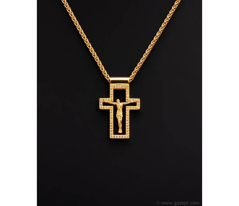 Χειροποίητος σταυρός, χρυσός 18Κ με διαμάντια σε κοπή μπριγιάν(τιμή χωρίς αλυσίδα).