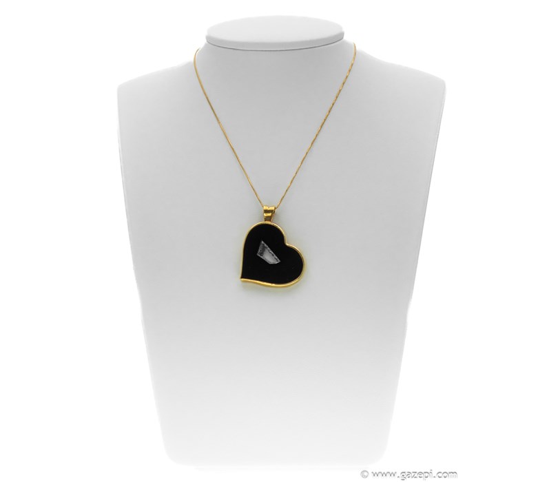 Handmade Pendant, Black Agate & Gold 18K 