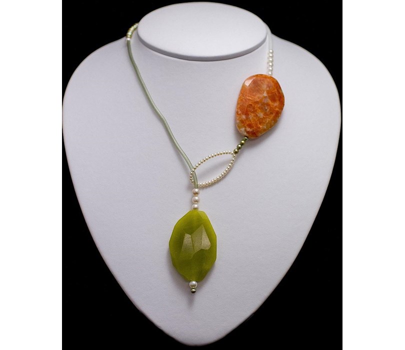 Handcrafted Necklace. Pearls, Carnelian, and Peridot
