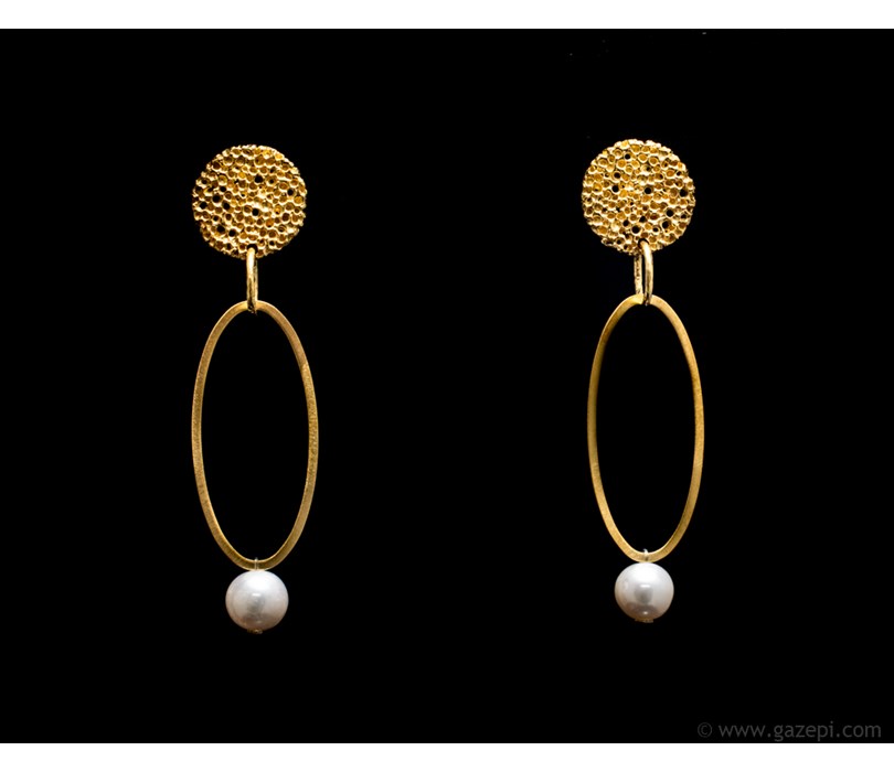 Handmade earrings, gold-plated silver 925 & natural water white pearls