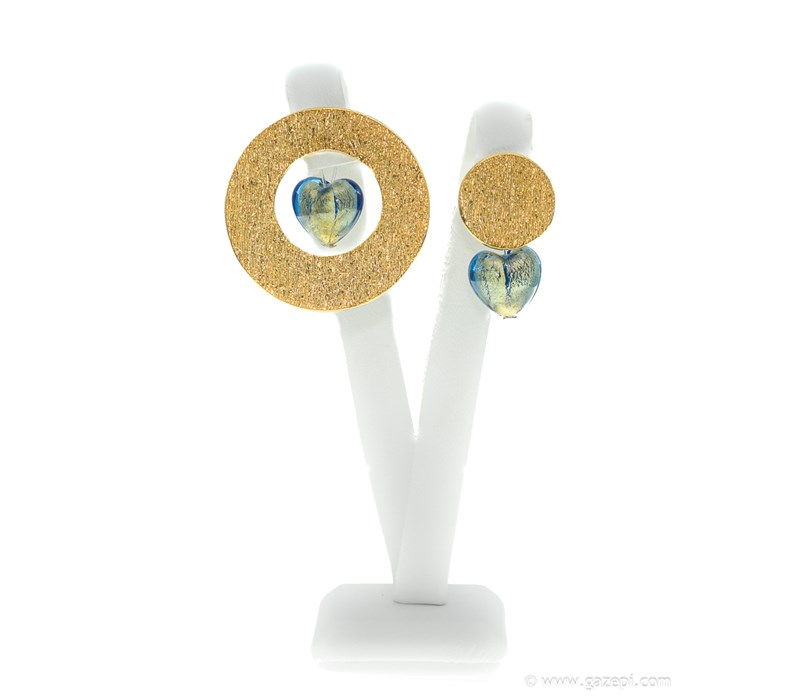 Χειροποίητα σκουλαρίκια σε ασήμι 925 επιχρυσωμένο με καρδιές Murano.